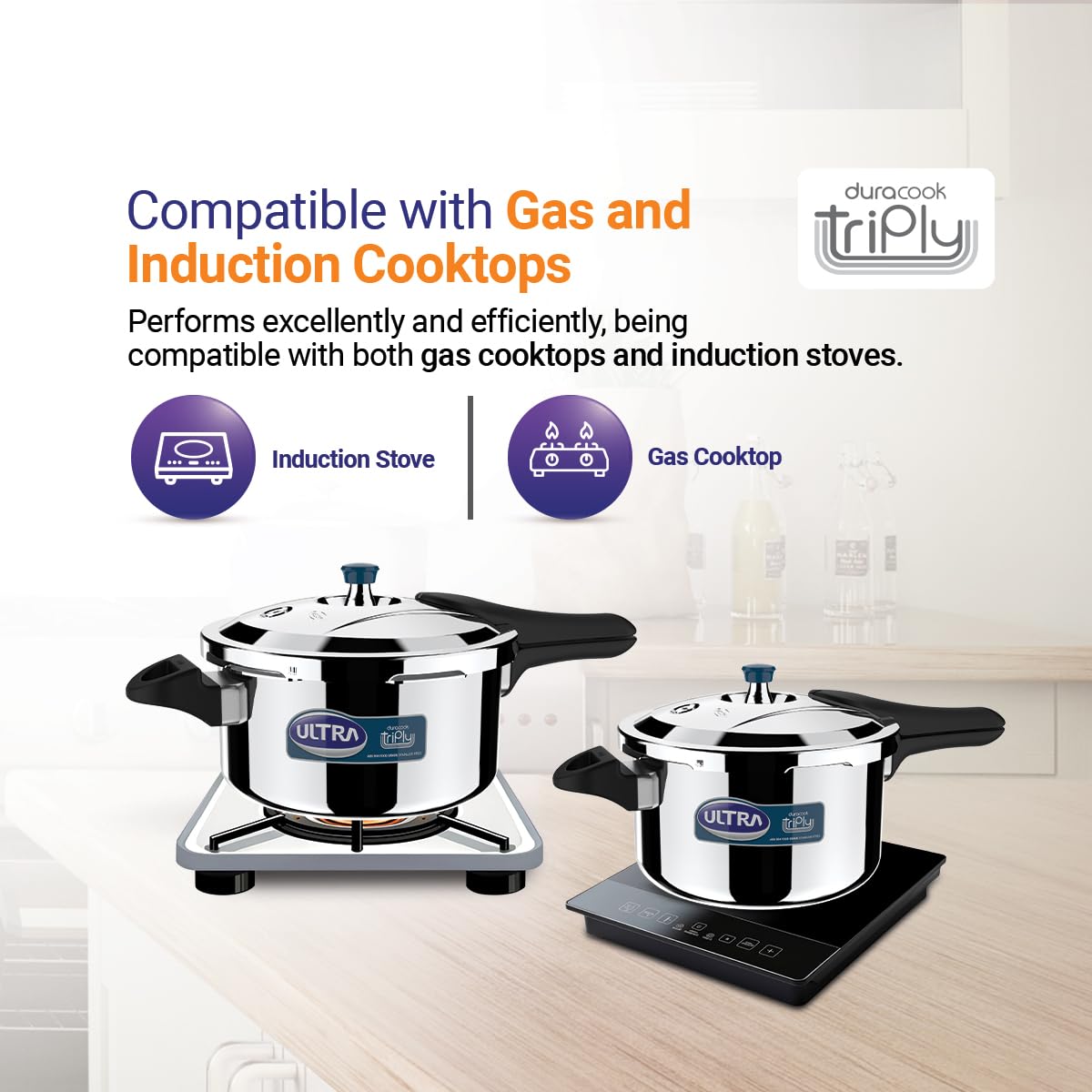 Ultra Duracook Triply Stainless Steel Induction Base Outer Lid Pressure Cooker, 5.5 Litres