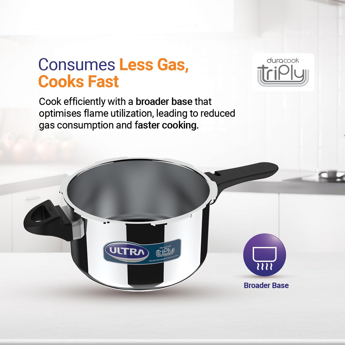Ultra Duracook Triply Stainless Steel Induction Base Outer Lid Pressure Cooker Pan, 3.5 Litres
