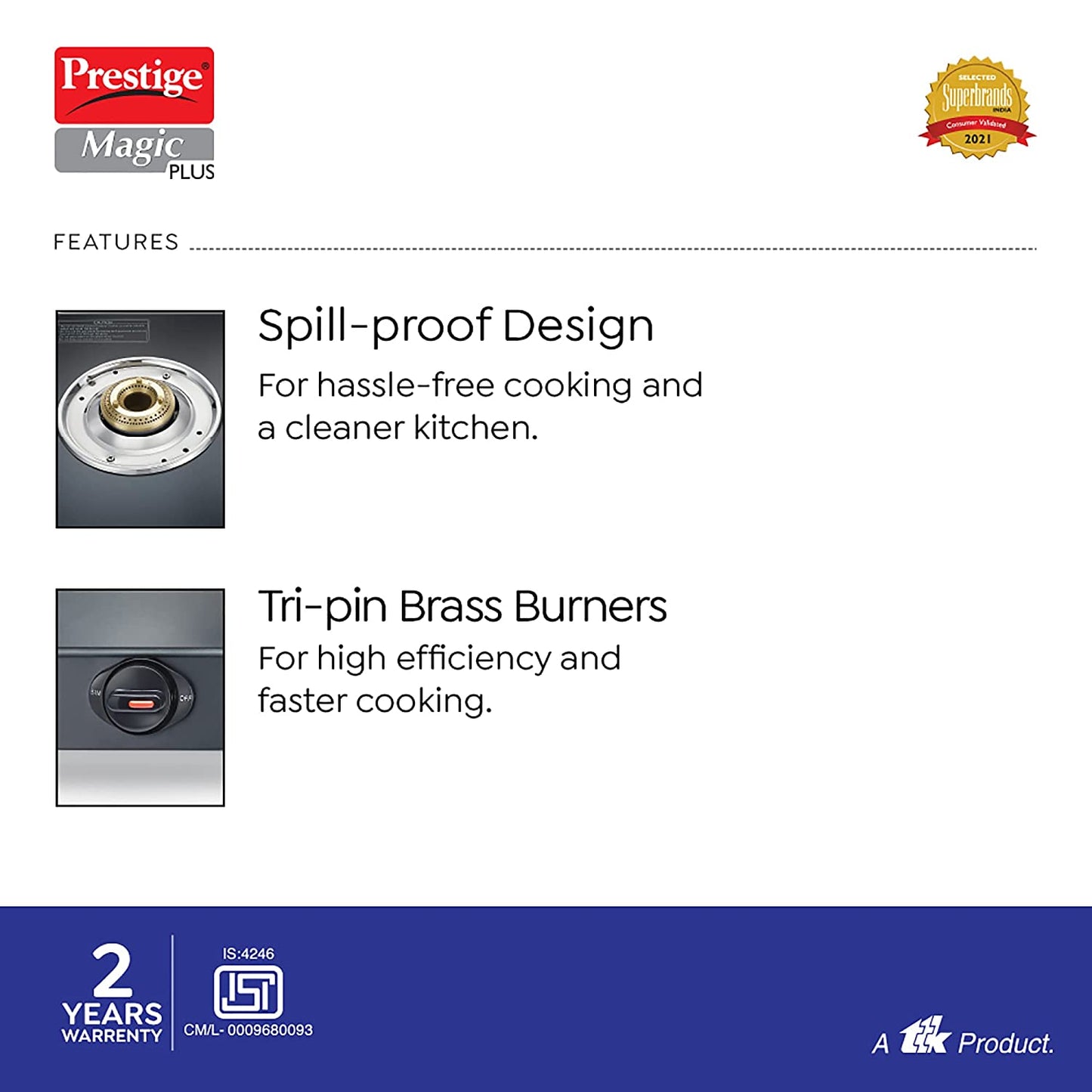 Prestige Magic Plus GTMP 02 Toughened Glass Top Gas Stove, 2 Burners
