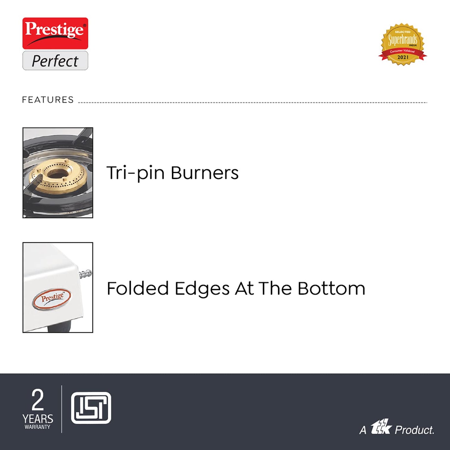 Prestige Perfect Stainless Steel Gas Stove, 3 Burner