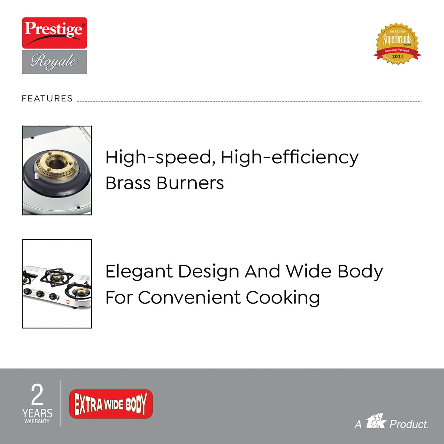 Prestige Royale DGS 03L Stainless Steel Gas Stove, 3 Burner