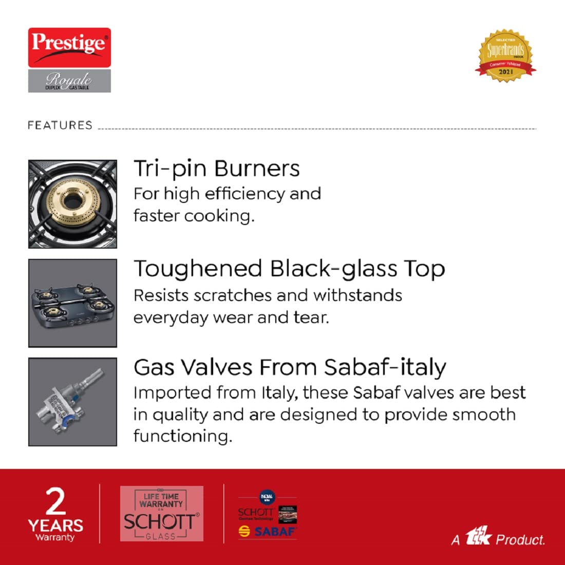 Prestige Royale Duplex DGT 04 Schott Glass Top Gas Stove, 4 Burner