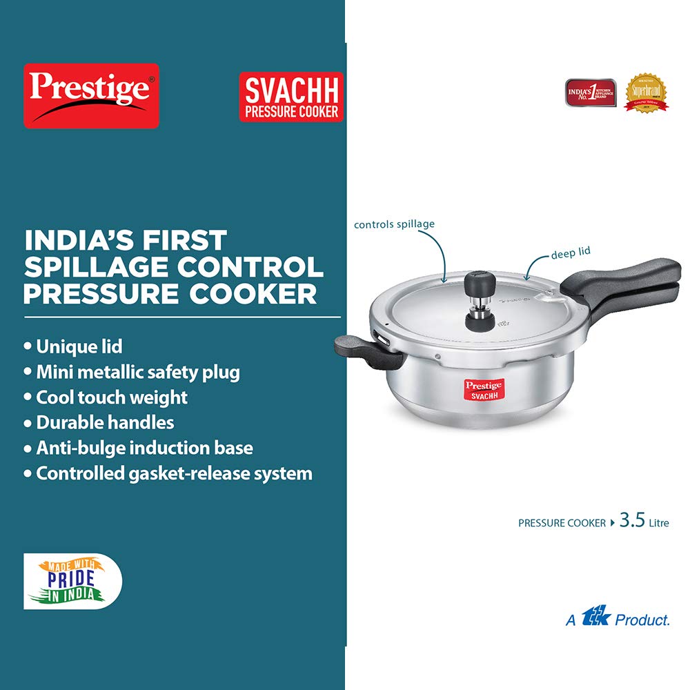 Prestige Svachh Aluminium Induction Base Outer Lid Pressure Cooker Pan, 3.5 Litres
