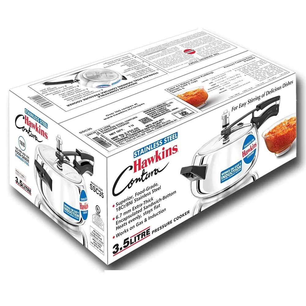 Hawkins Contura Stainless Steel Induction Base Inner Lid Pressure Cooker, 3.5 Litres