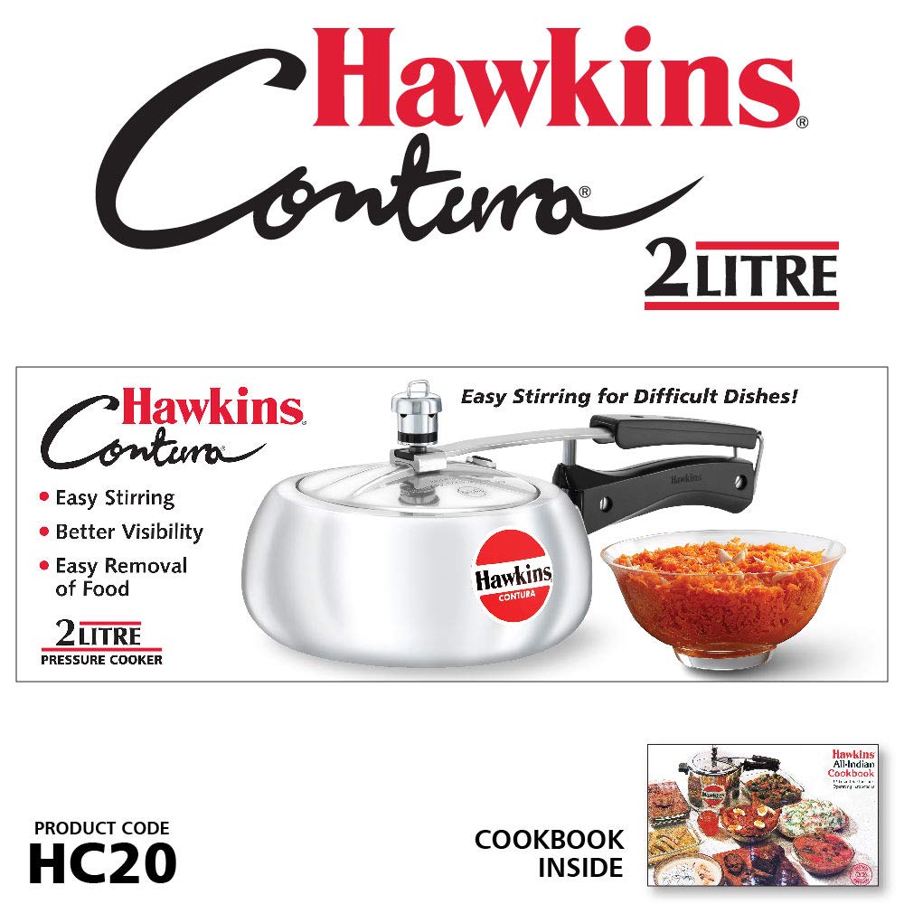 Hawkins Contura Aluminium Non-Induction Base Inner Lid Pressure Cooker, 2 litres