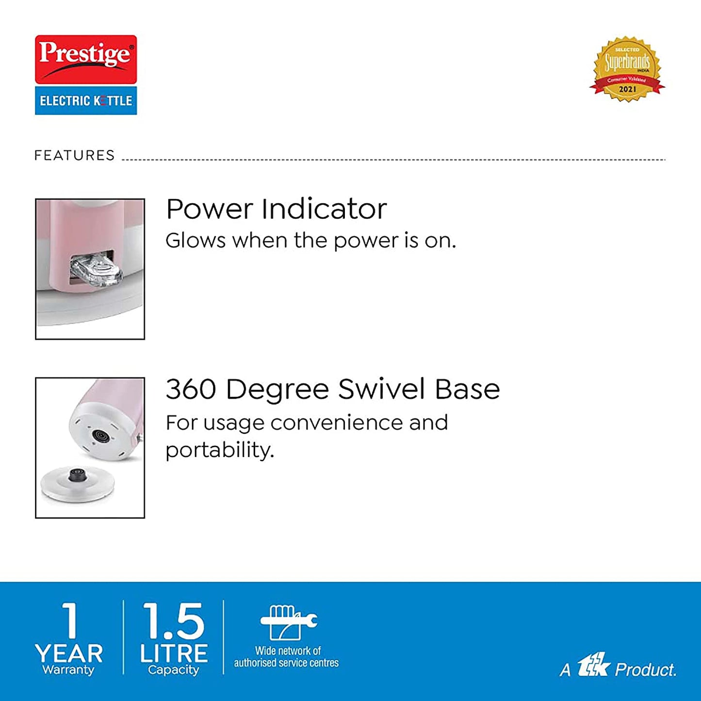 Prestige PKPC 1.5 Pink Electric Kettle, 1.5 Litres