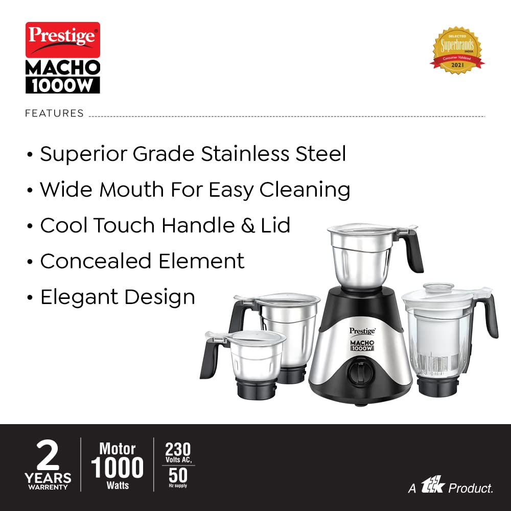 Prestige Macho Mixer Grinder, 1000W, 4 Jars