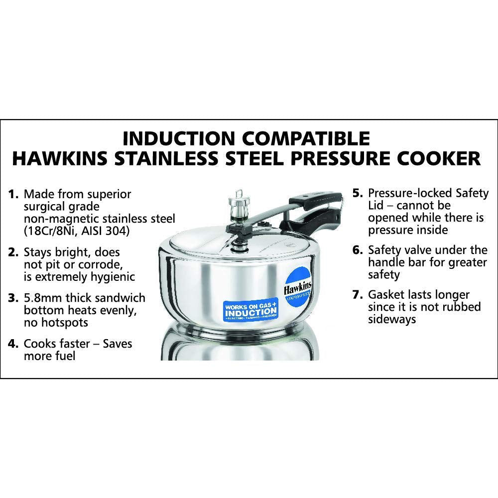 Hawkins Stainless Steel Induction Base Inner Lid Pressure Cooker, 3 Litres Wide
