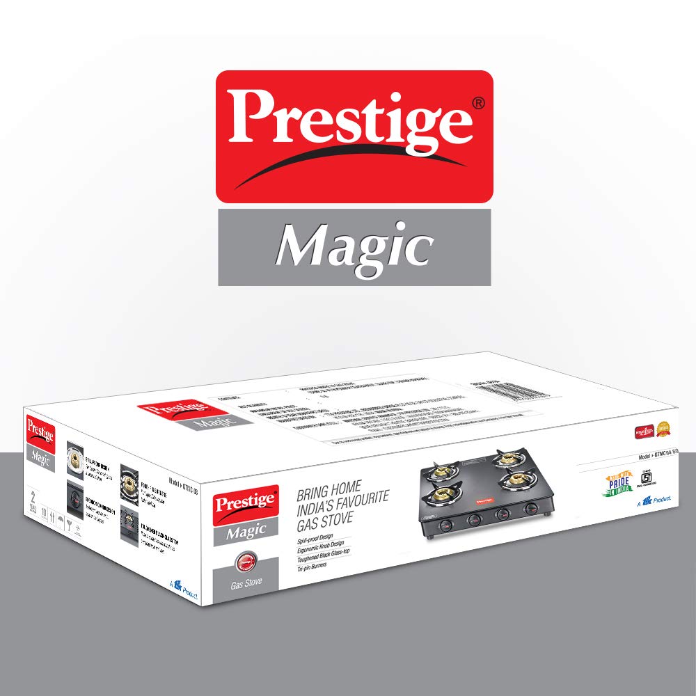 Prestige Magic GTMC 04 SQ Toughened Glass Top Gas Stove, 4 Burner