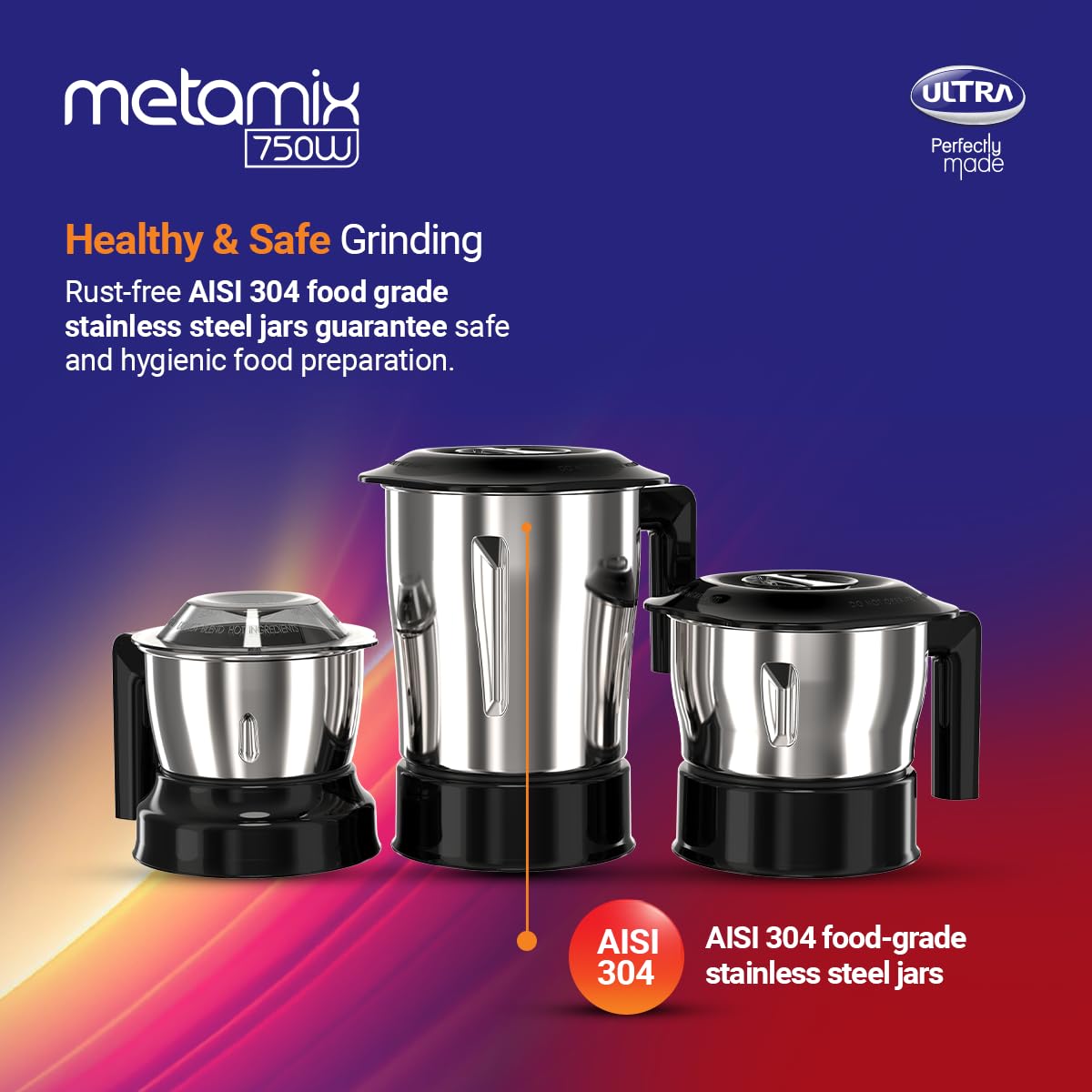 Ultra Metamix Mixer Grinder, 750W, 3 Jars