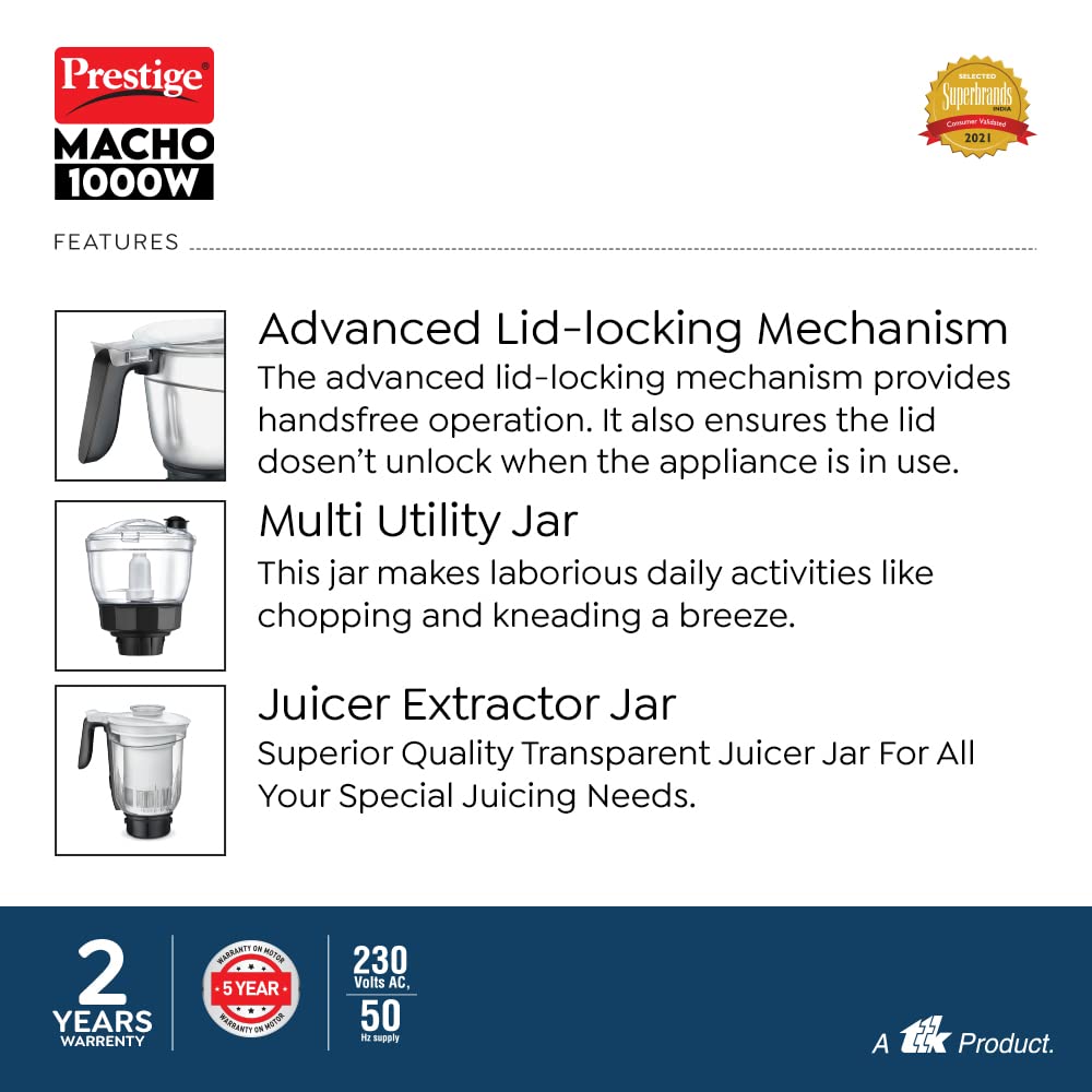 Prestige Macho Mixer Grinder, 1000W, 6 Jars