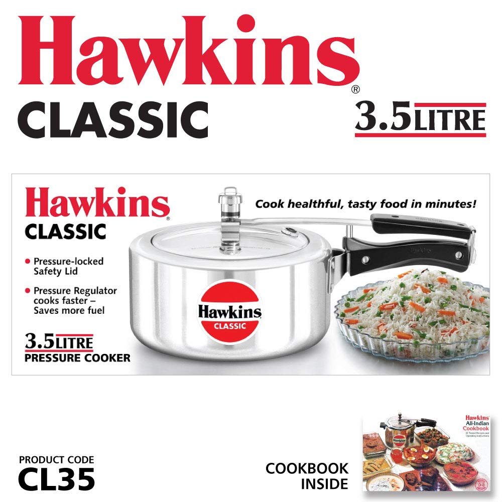 Hawkins Classic Aluminium Non-Induction Base Inner Lid Pressure Cooker, 3.5 Litres