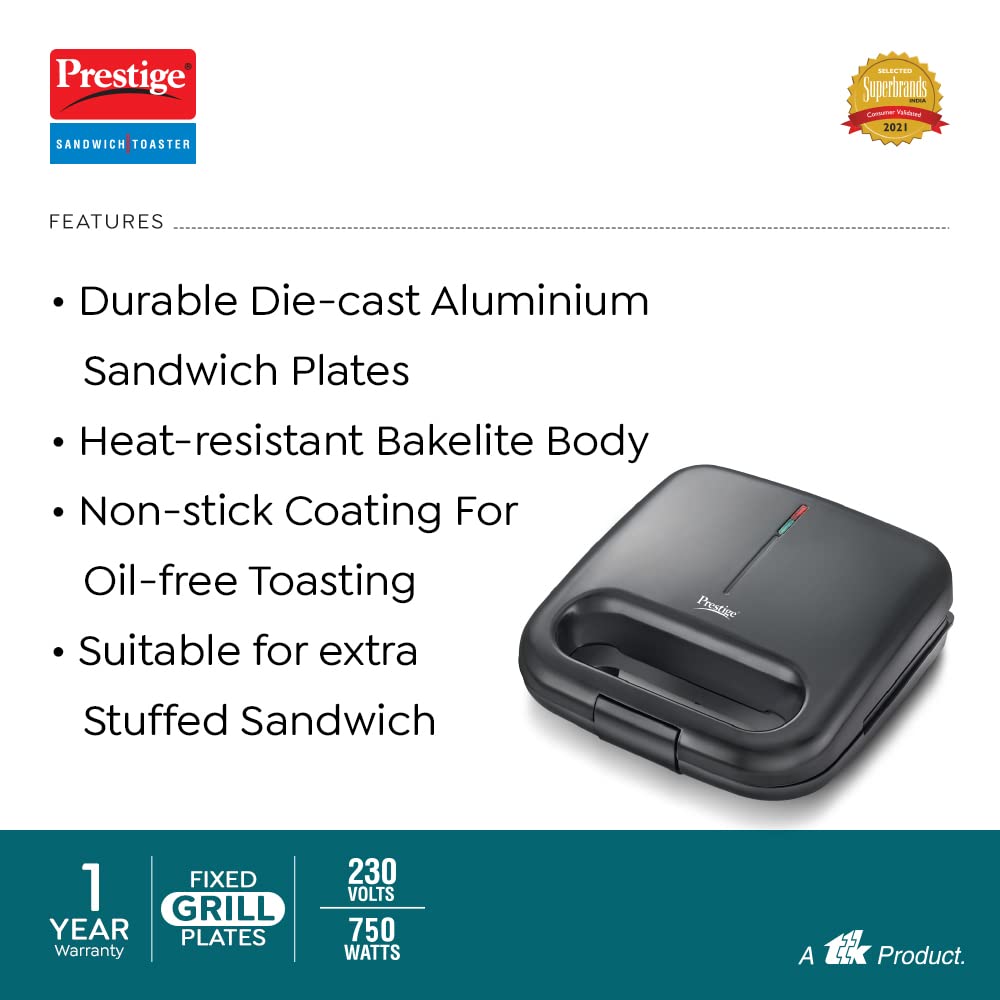 Prestige PGDP 01 Sandwich Maker with Deep Fixed Grill Plates, 750W