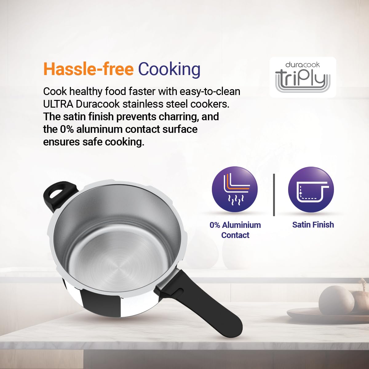 Ultra Duracook Triply Stainless Steel Induction Base Outer Lid Pressure Cooker, 5.5 Litres