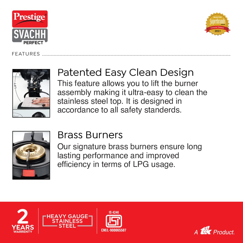 Prestige Svachh Perfect Stainless Steel Gas Stove with Liftable Burners, 3 Burners