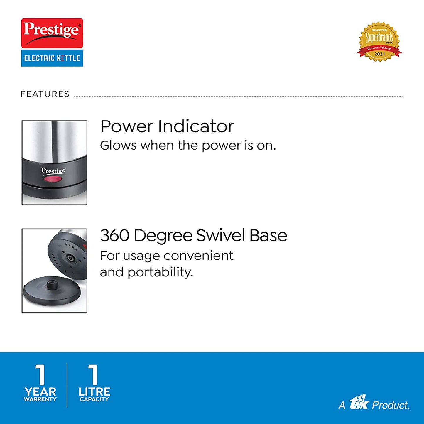 Prestige PKSS 1.0 Electric Kettle, 1 Litre