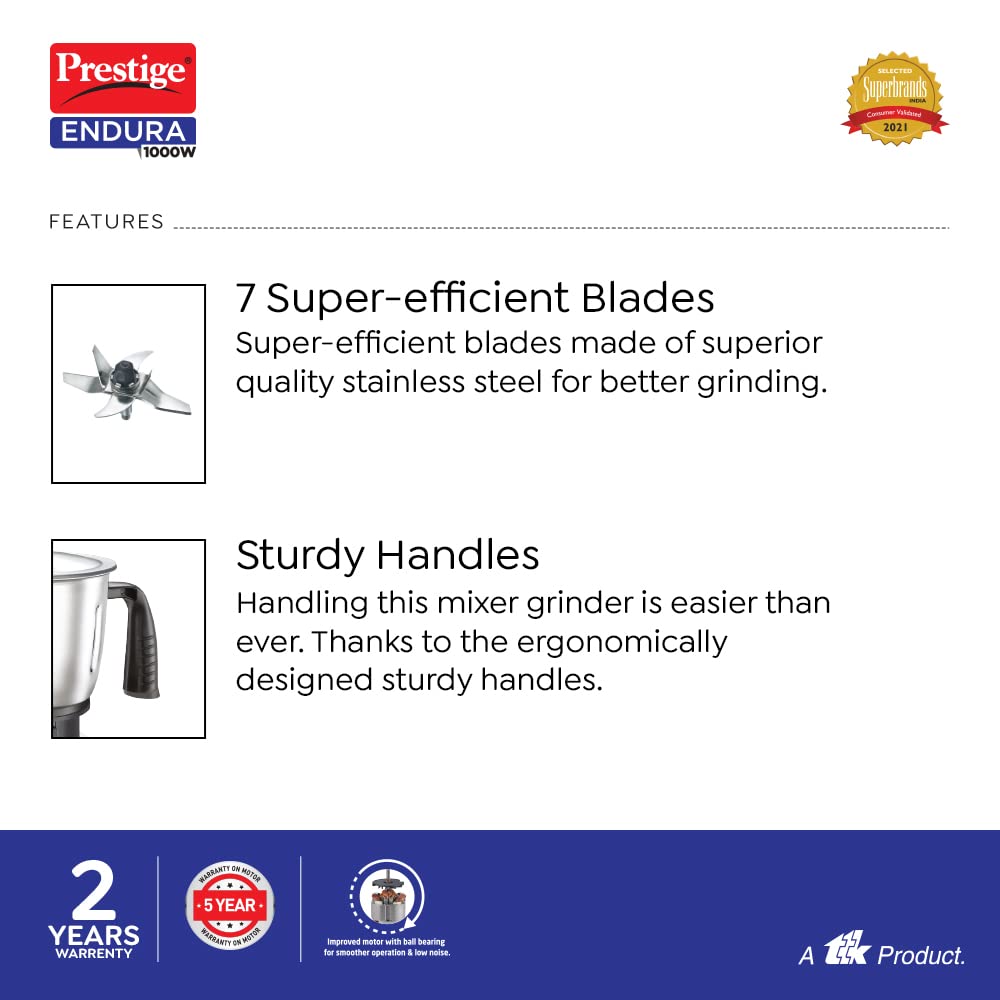 Prestige Endura Mixer Grinder, 1000W, 4 Jars