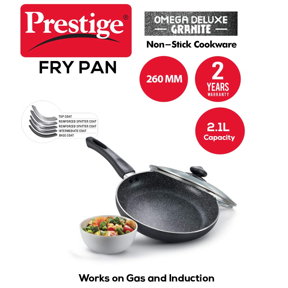 Prestige Omega Deluxe Granite Alulminium Induction Base Non-Stick Fry Pan with Lid
