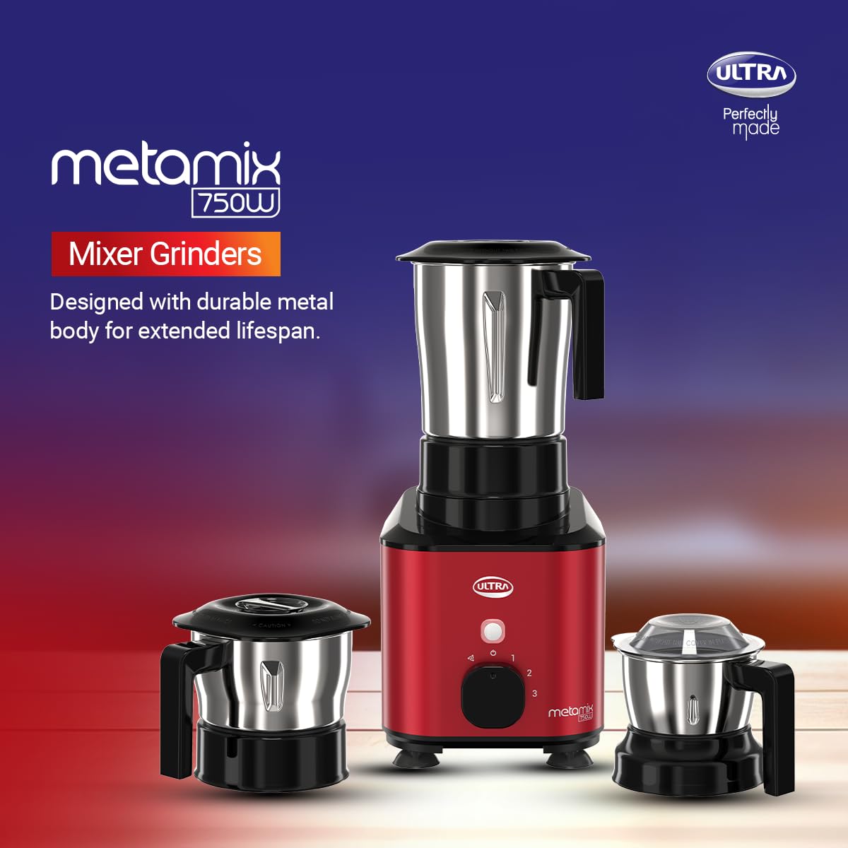 Ultra Metamix Mixer Grinder, 750W, 3 Jars
