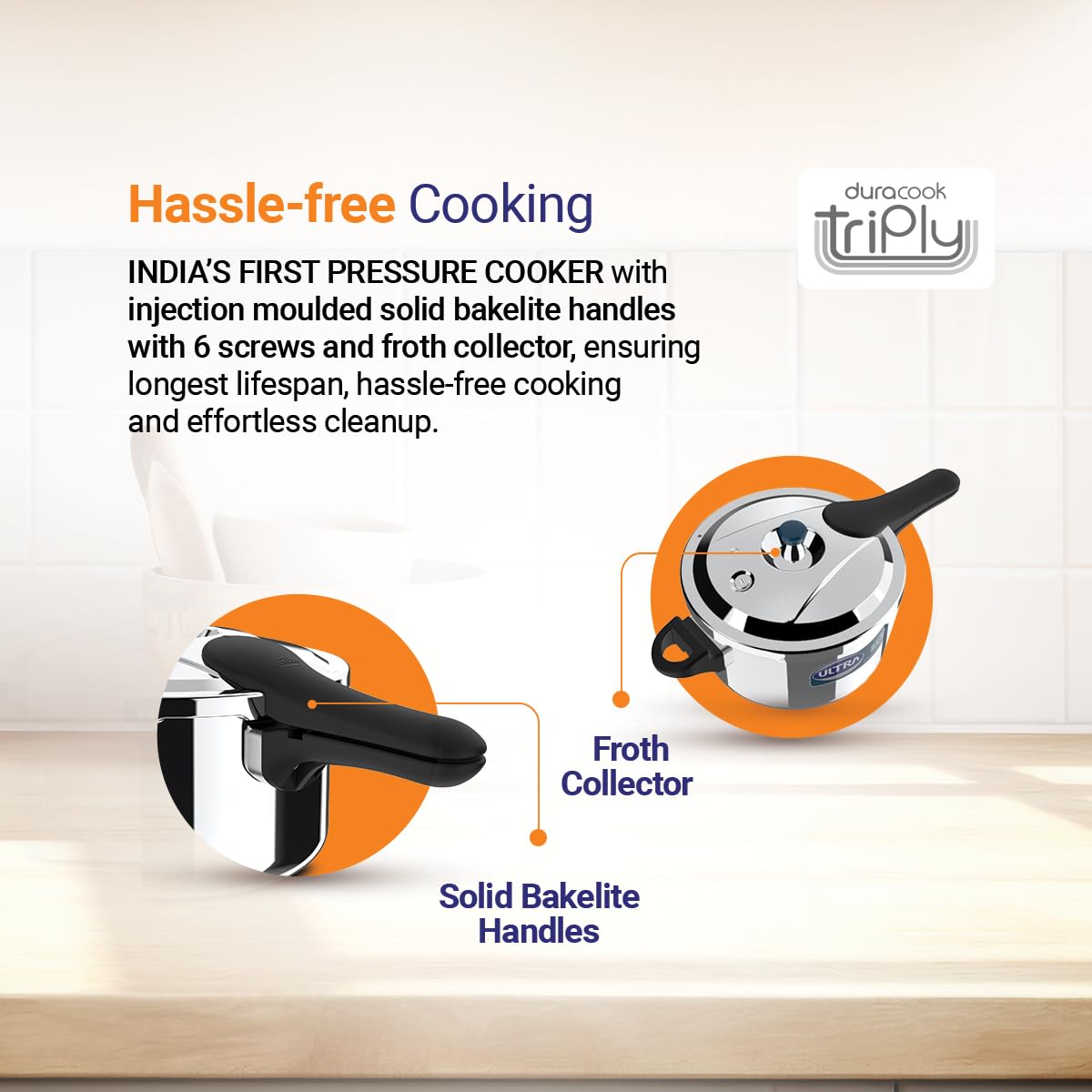 Ultra Duracook Triply Stainless Steel Induction Base Outer Lid Pressure Cooker Pan, 3.5 Litres