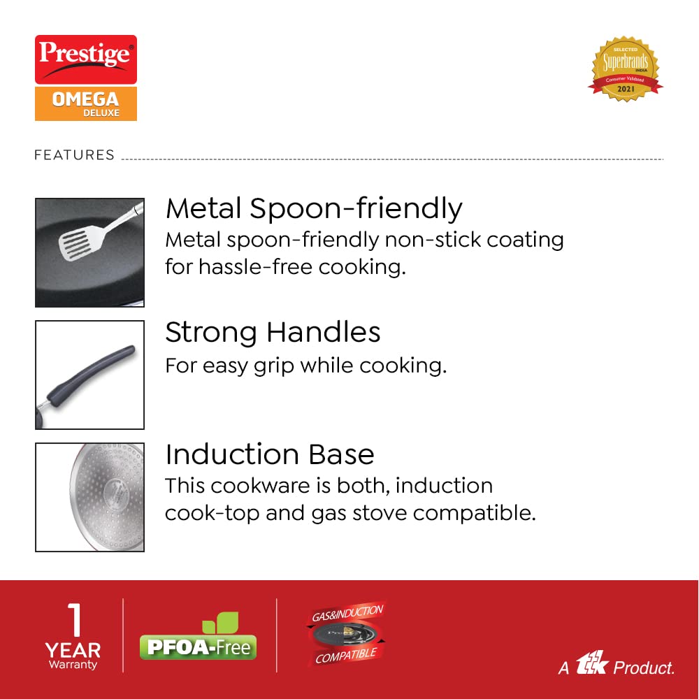Prestige Omega Deluxe Aluminium Induction Base Non-stick Concave Tawa