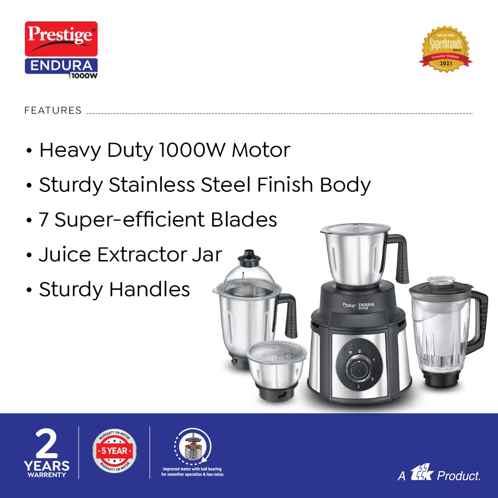 Prestige Endura Mixer Grinder, 1000W, 4 Jars