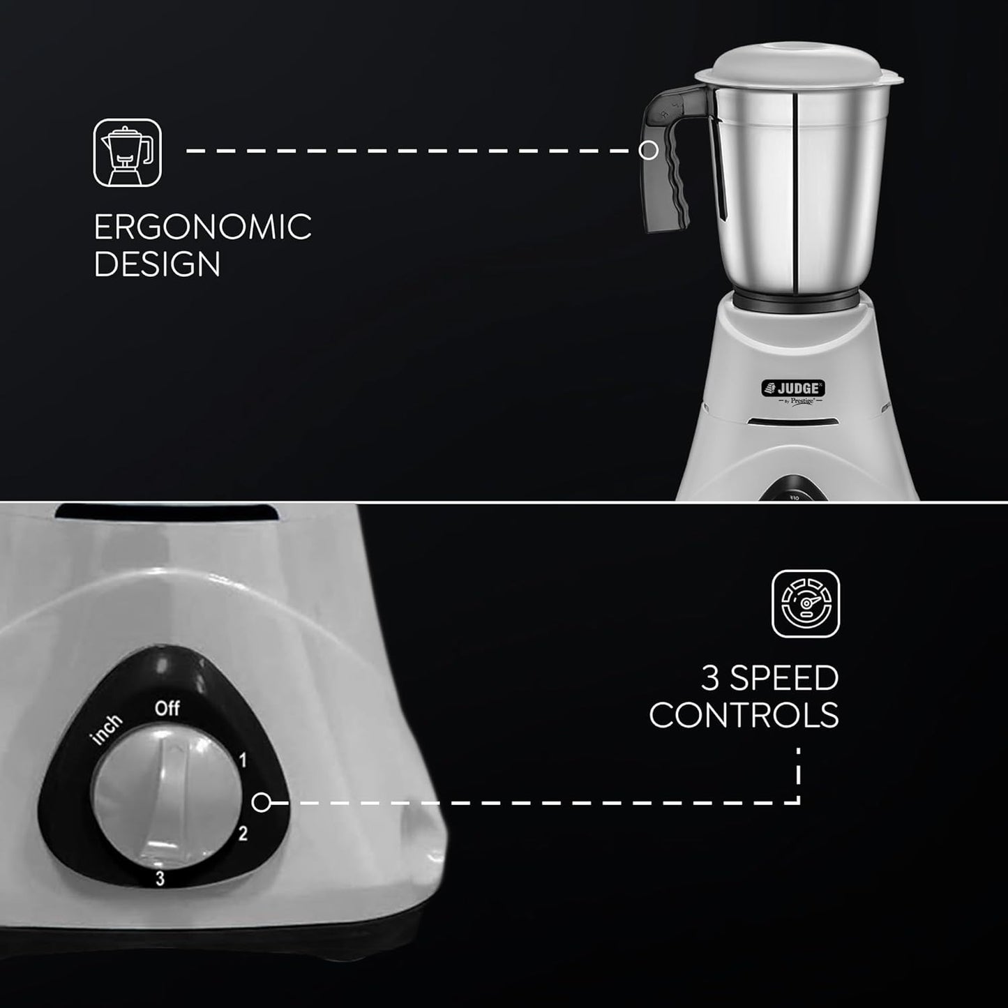 Judge by Prestige Comet Mixer Grinder, 500W, 3 Jars
