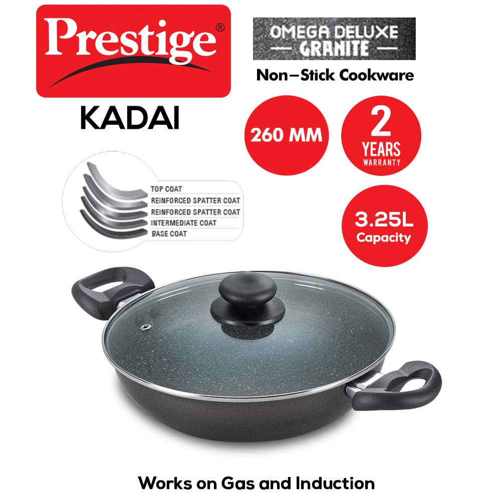 Prestige Omega Deluxe Granite Alulminium Induction Base Non-Stick Kadai