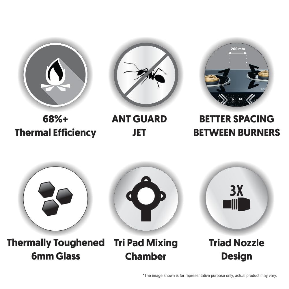 Preethi Alya GTS-413 Toughened Glass Top Gas Stove, 3 Burner