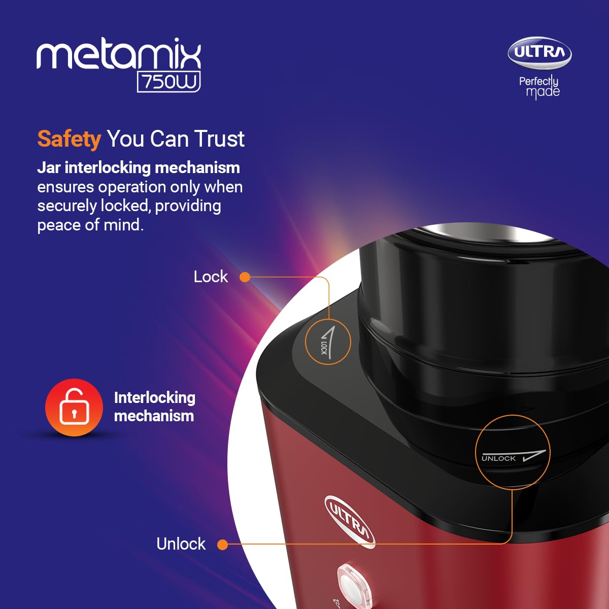 Ultra Metamix Mixer Grinder, 750W, 3 Jars