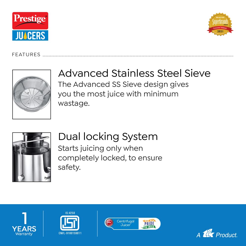 Prestige PCJ 7.0 Electric Centrifugal Juicer, 500W