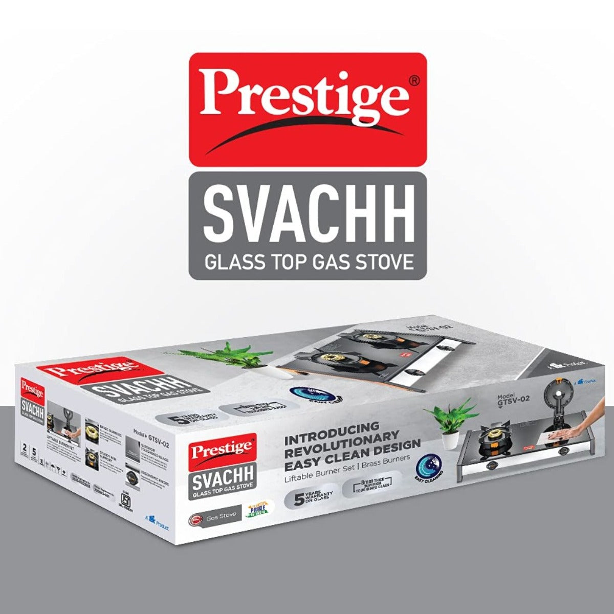 Prestige Svachh GTSV 02 Toughened Glass Top Gas Stove with Liftable Burner Set, 2 Burners
