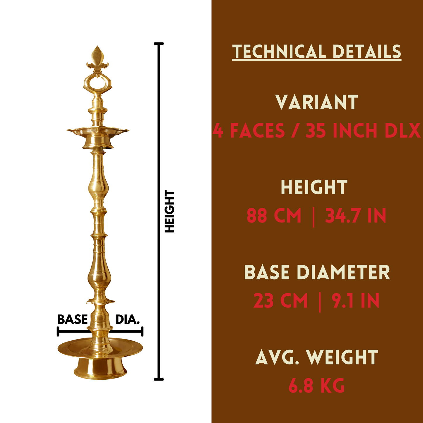 Ponndeep Vagai Kaai Vilakku Pure Duplex Brass Diya Oil Lamp