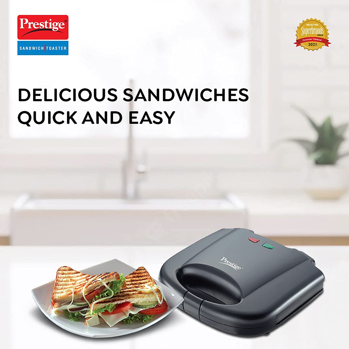 Prestige PSMFB Sandwich Maker with Fixed Sandwich Plates, 800W