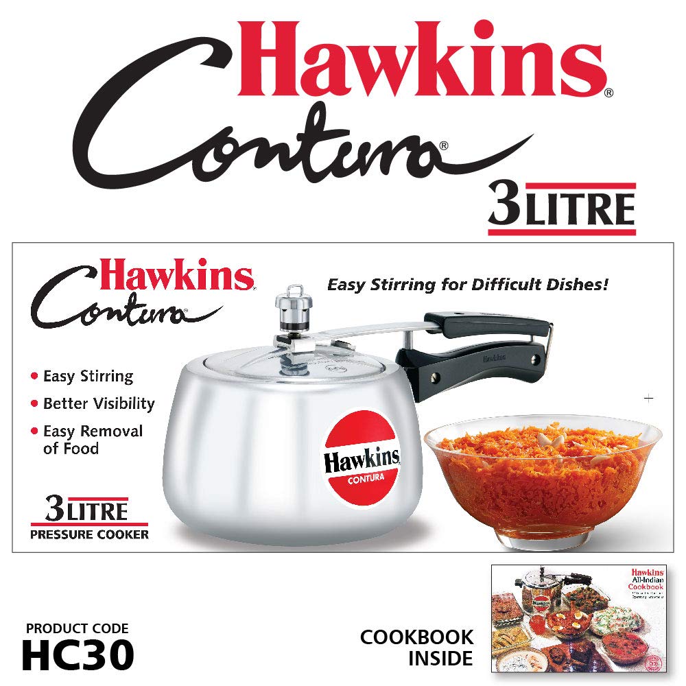 Hawkins Contura Aluminium Non-Induction Base Inner Lid Pressure Cooker, 3 litres