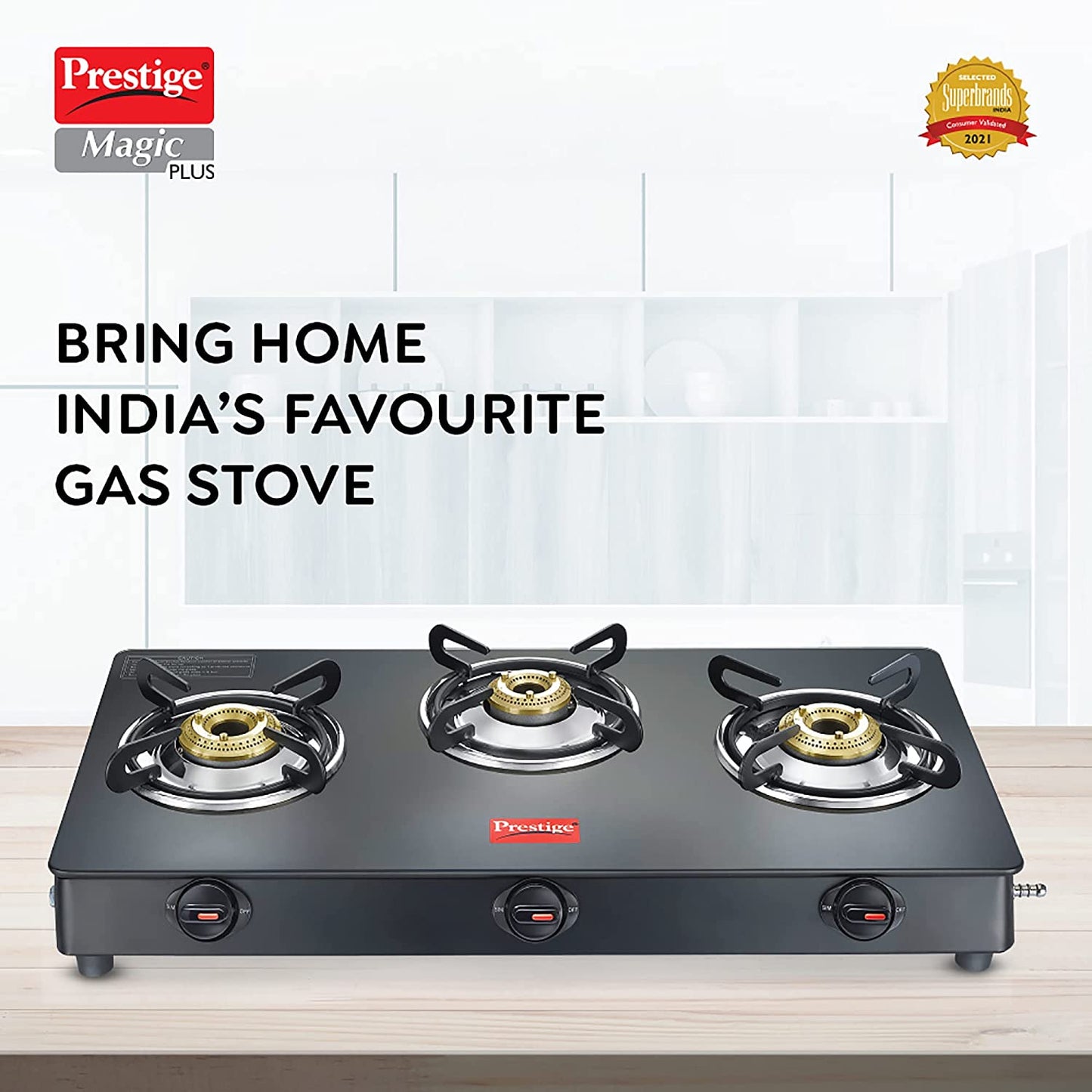 Prestige Magic Plus GTMP 03 Toughened Glass Top Gas Stove, 3 Burners