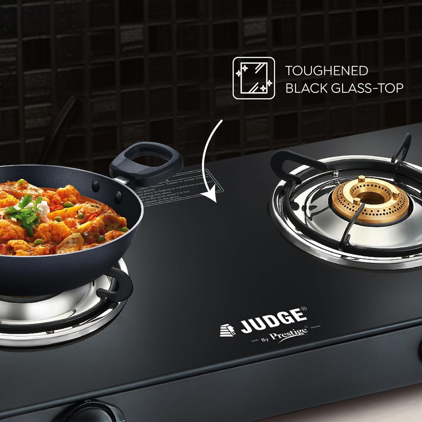 Judge by Prestige Deluxe Toughened Glass Top Gas Stove, 2 Burners