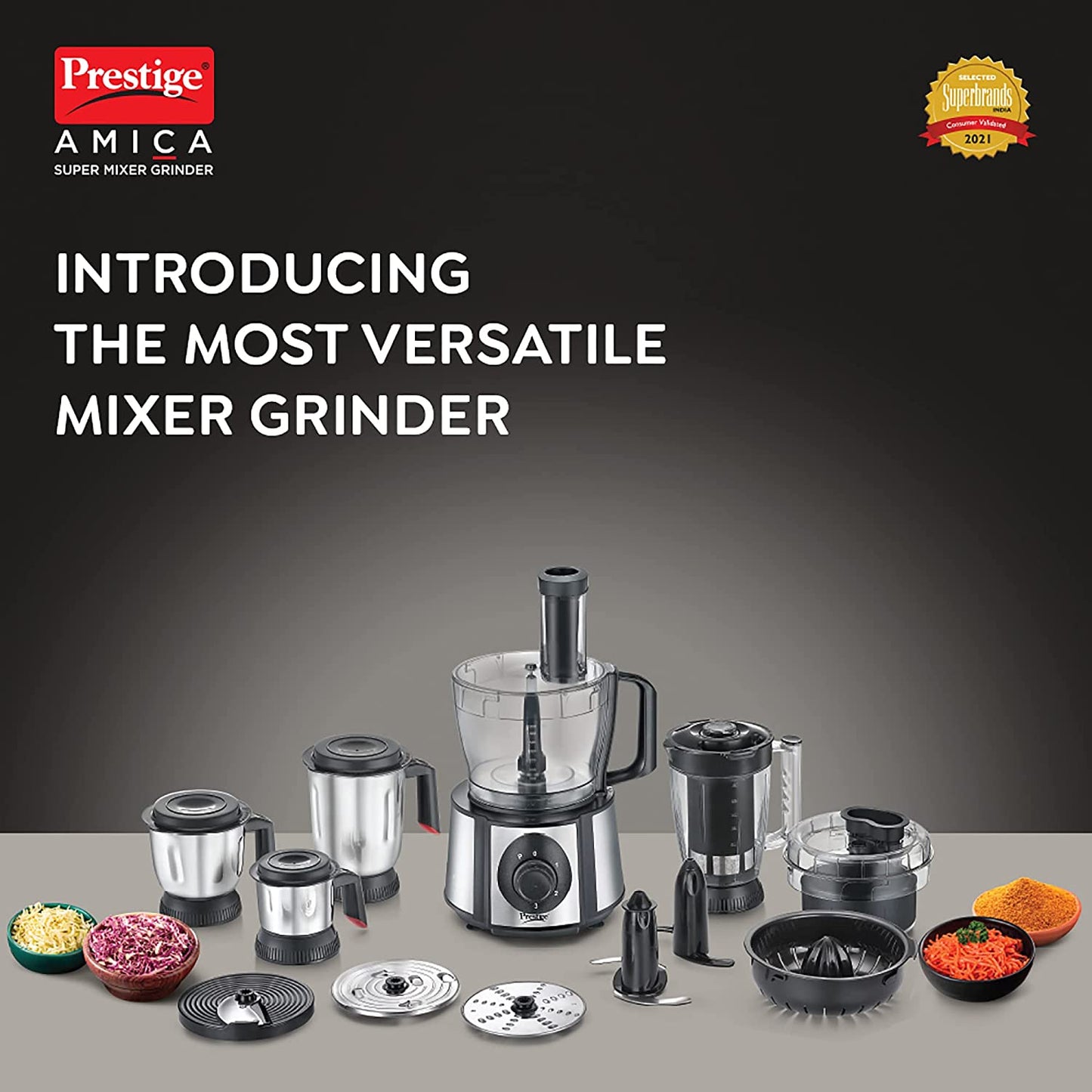 Prestige Amica Super Mixer Grinder, 1000W, 5 Jars