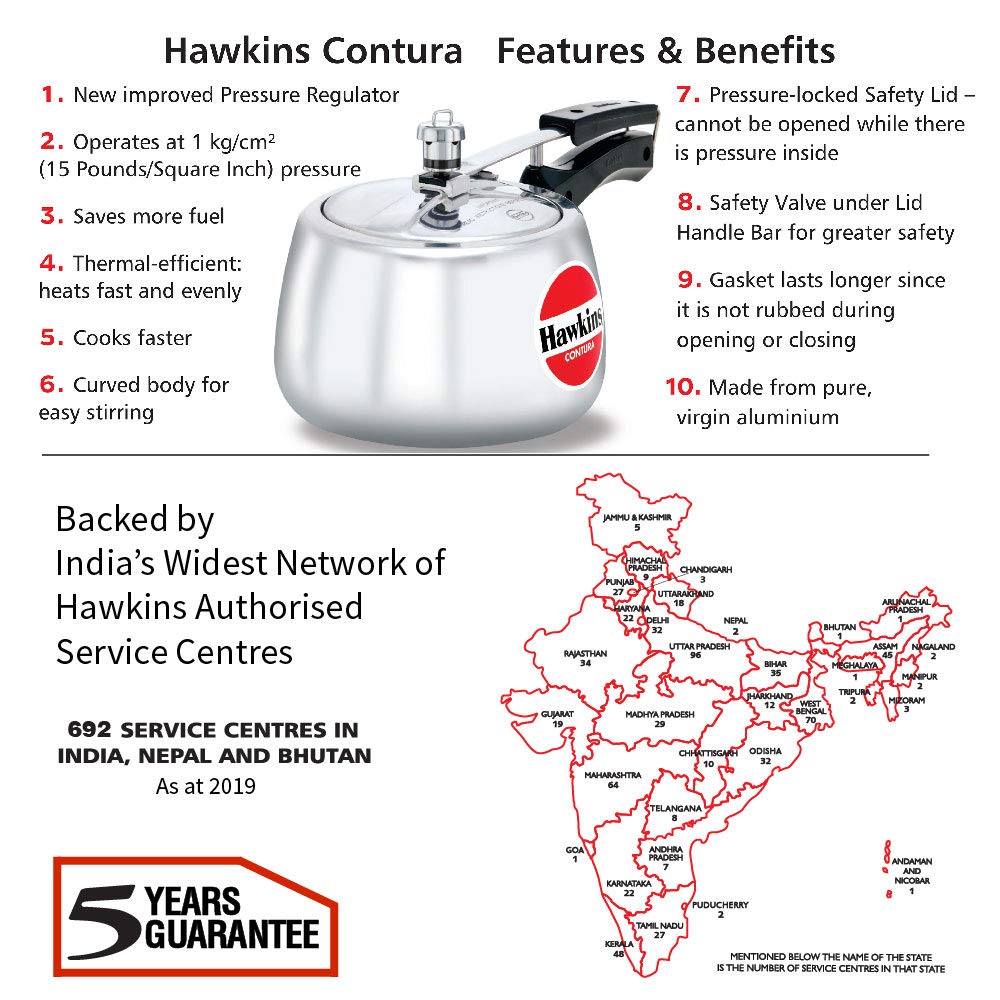 Hawkins Contura Aluminium Non-Induction Base Inner Lid Pressure Cooker, 3 litres