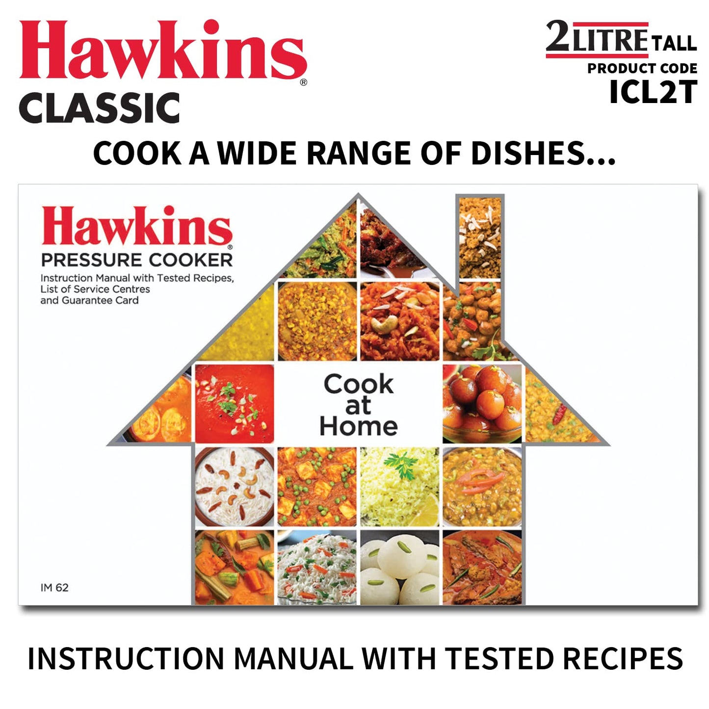 Hawkins Classic Aluminium Induction Base Inner Lid Pressure Cooker, 2 Litres Tall