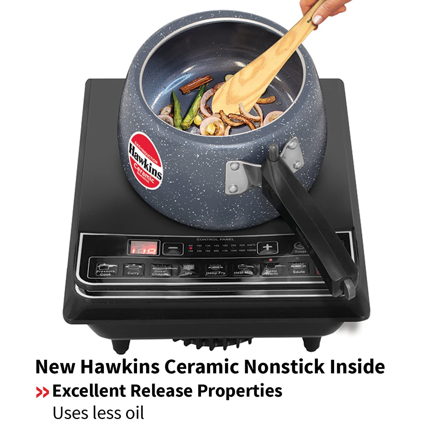 Hawkins Ceramic Nonstick Induction Base Inner Lid Pressure Cooker, 3 Litres