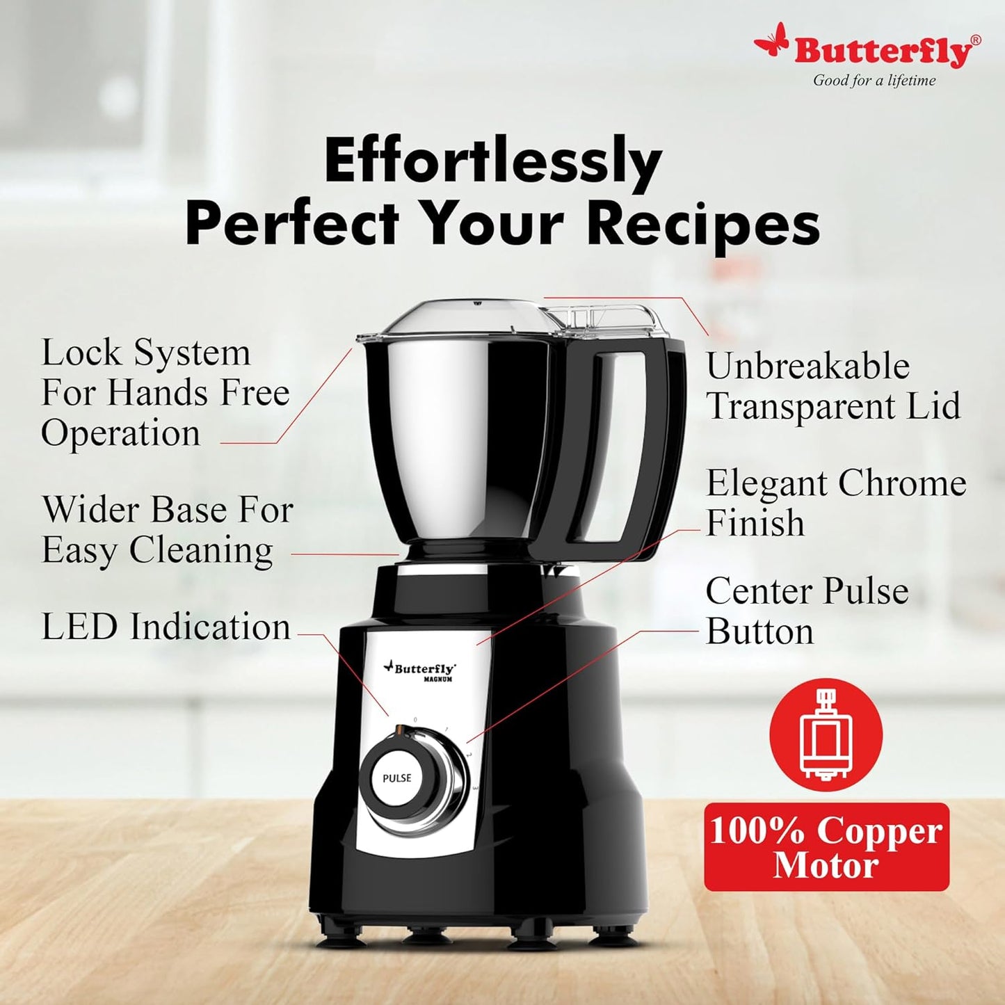 Butterfly Magnum Mixer Grinder, 900W, 3 Jars