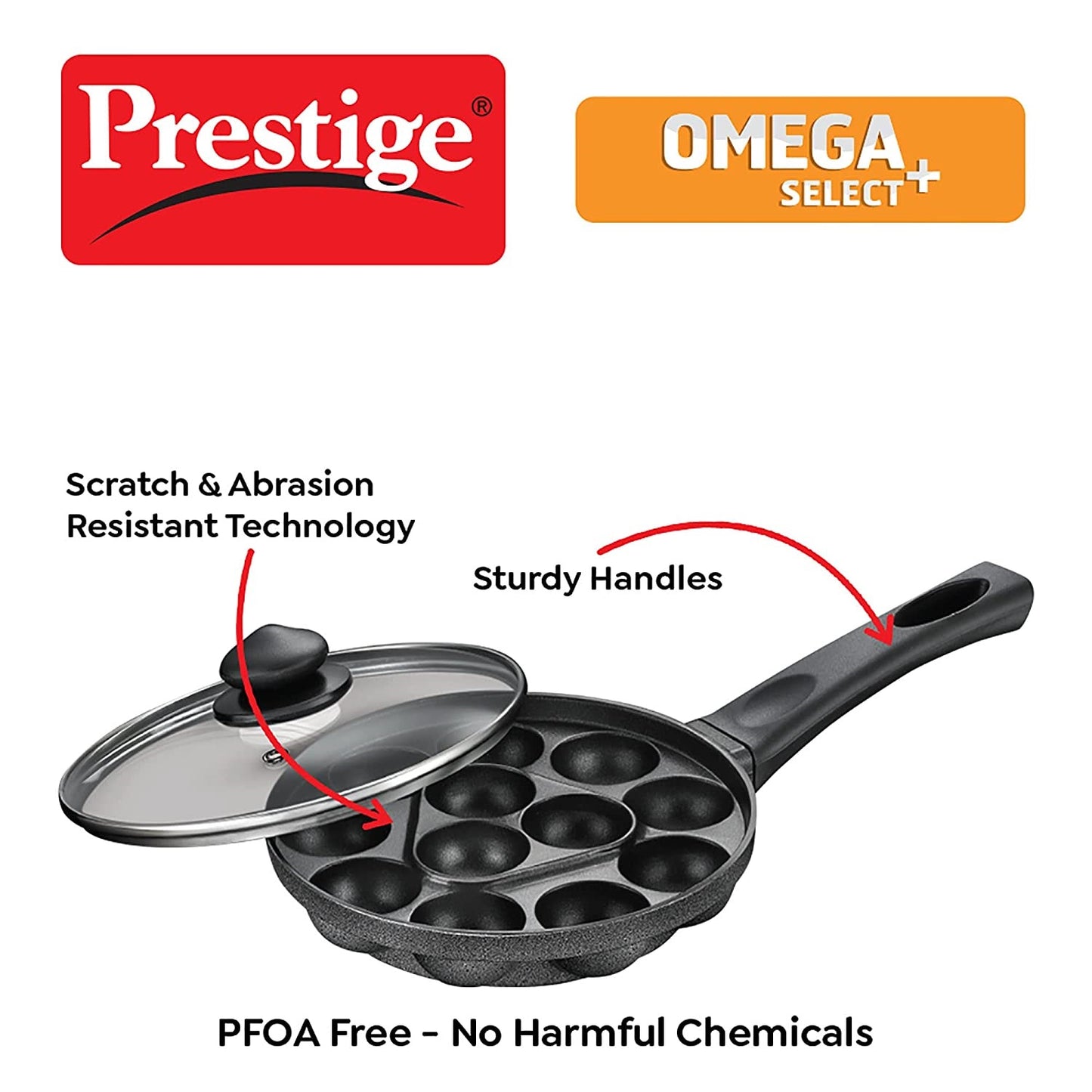 Prestige Omega Select Plus Aluminium Non-Induction Base Non-Stick Paniyarakkal with Lid