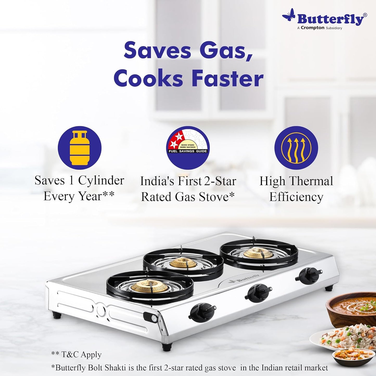 Butterfly Bolt Shakti Stainless Steel Gas Stove, 3 Burner