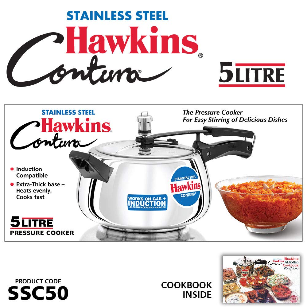 Hawkins Contura Stainless Steel Induction Base Inner Lid Pressure Cooker, 5 Litres