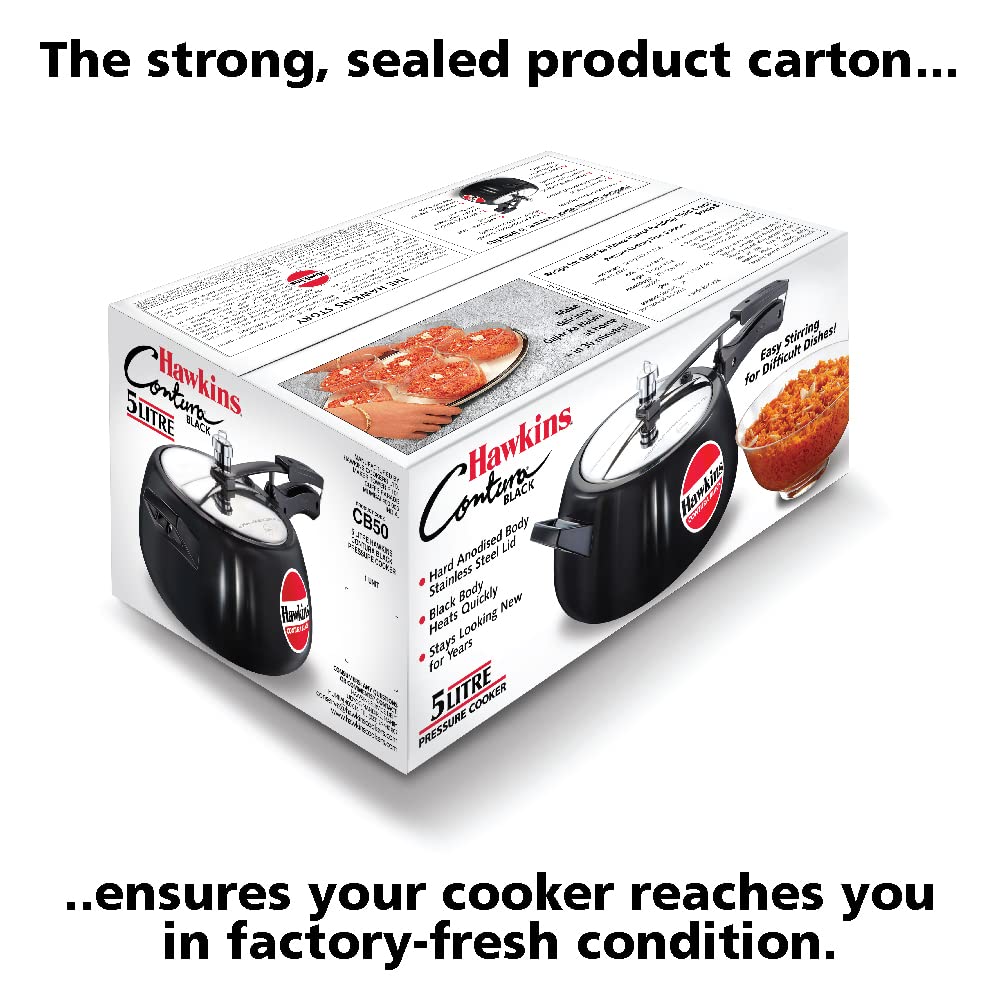 Hawkins Contura Black Hard Anodised Aluminium Non-Induction Base Inner Lid Pressure Cooker, 5 Litres