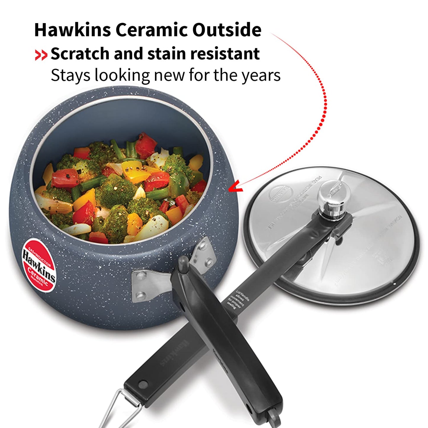 Hawkins Ceramic Nonstick Induction Base Inner Lid Pressure Cooker, 3 Litres