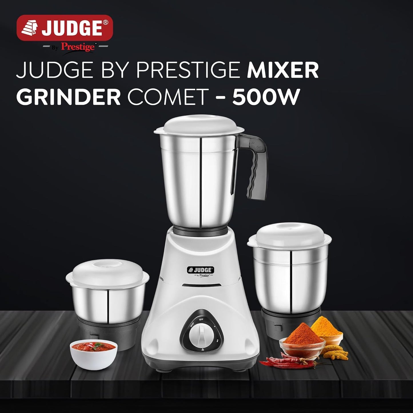 Judge by Prestige Comet Mixer Grinder, 500W, 3 Jars