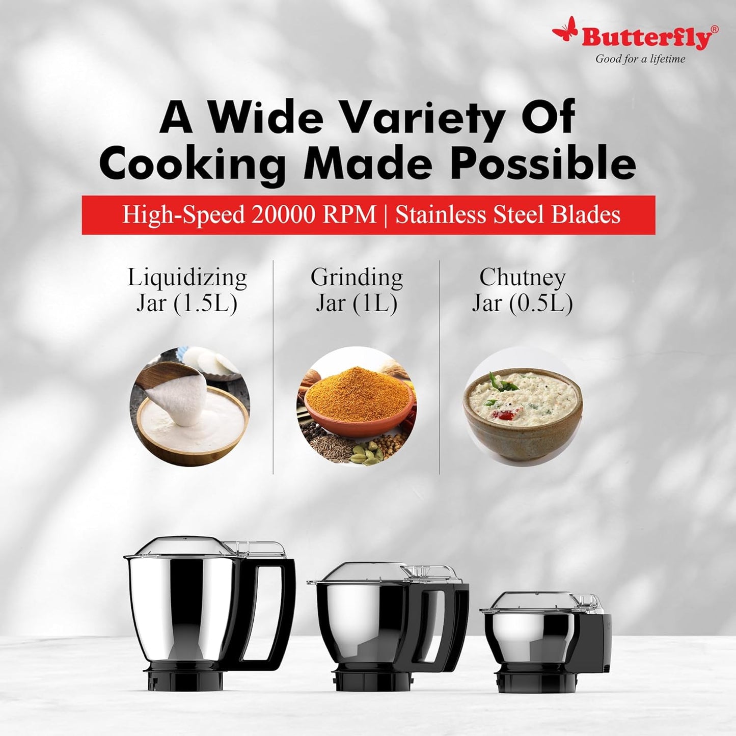 Butterfly Magnum Mixer Grinder, 900W, 3 Jars
