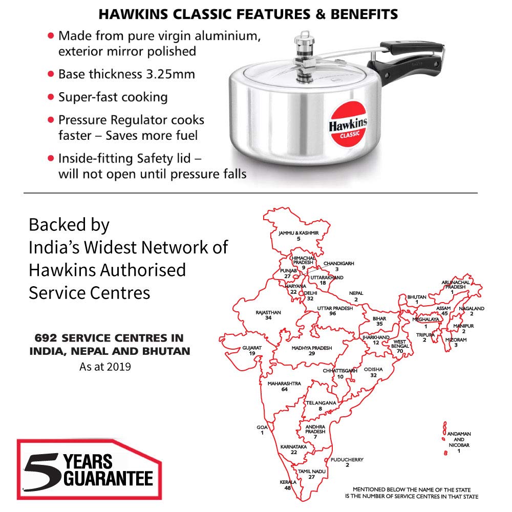 Hawkins Classic Aluminium Non-Induction Base Inner Lid Pressure Cooker, 3.5 Litres
